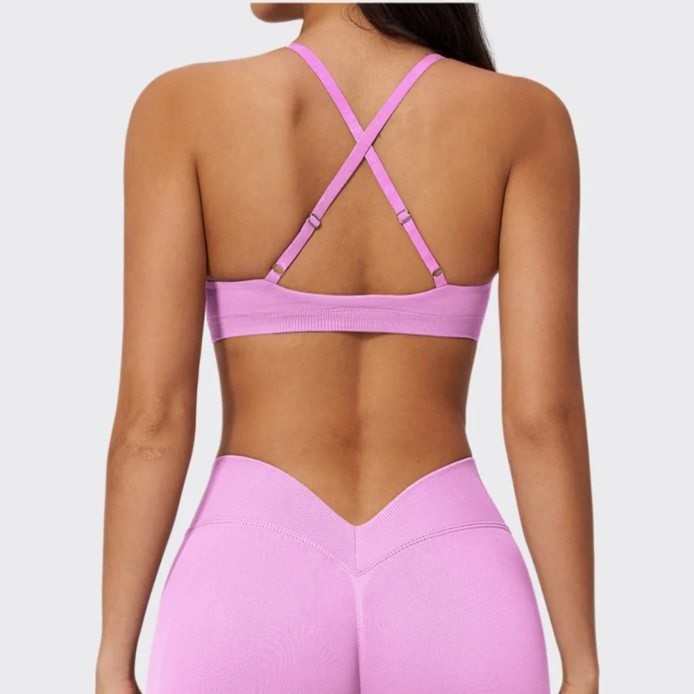 Sujetador deportivo sexy para mujer, top de gimnasio sin costuras, para entrenamiento, correr, yoga, con tirantes cruzados, ropa interior deportiva, push-up, para fitness y ejercicio.