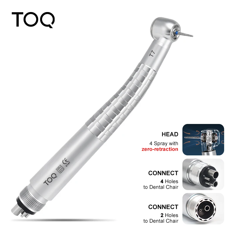 TOQ Dental LED Pieza de mano de alta velocidad con retracción cero, botón pulsador, turbina de aire, 4 salidas de agua, alta rotación, herramienta de instrumento clínico