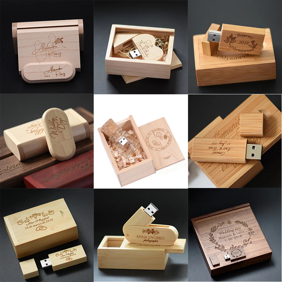 Unidad Flash de madera con logotipo personalizable, Pen Drive para fotografía, regalos de boda, Memory Stick, franqueo adicional