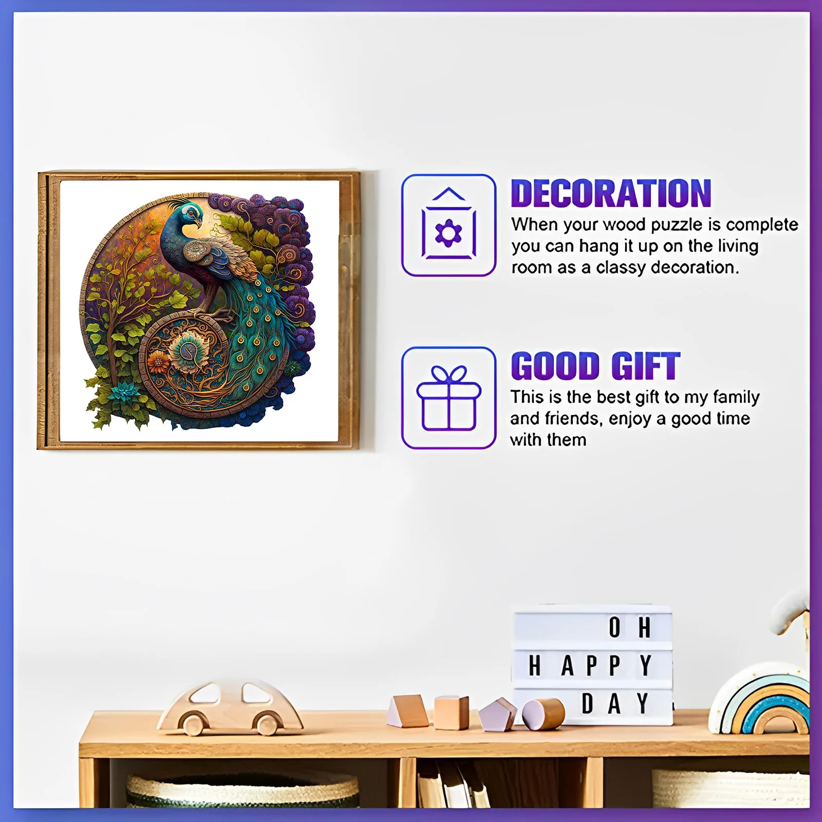 Rompecabezas redondo de madera de pavo real, rompecabezas de madera con forma de Animal Irregular, rompecabezas para adultos, juguetes, regalo de Festival para amigos y familiares