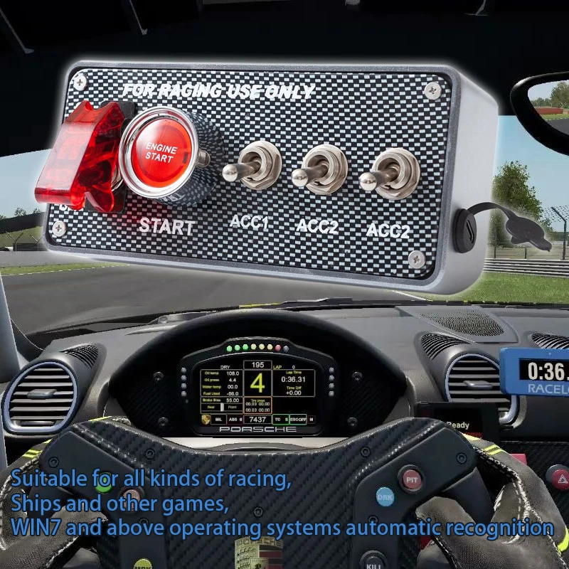 Panel de interruptores de encendido para simulador de PC USB, juegos de carreras ETS2 ATS Assetto Corsa ACC, botón central de arranque y parada del motor, caja de control.