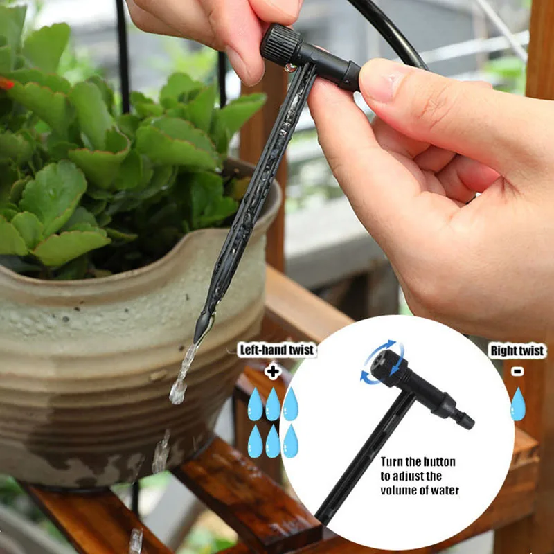 Kit de riego por goteo con válvula ajustable, dispositivo de riego de plantas en maceta, manguera de 4/7mm, ahorro de riego, microdripper para invernadero, color negro