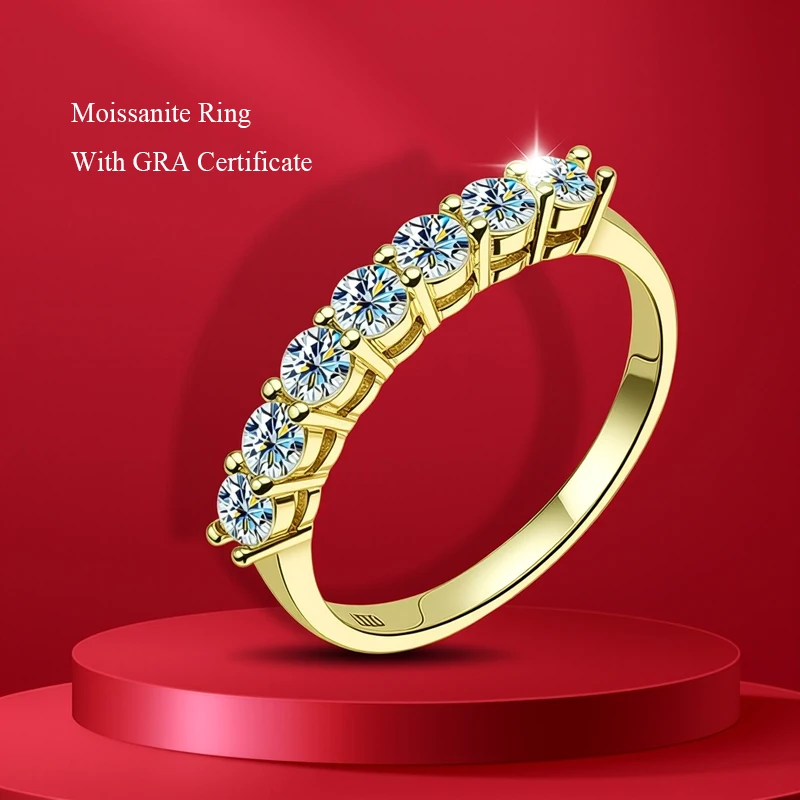 Anillos de boda de moissanita de corte brillante redondo de 1,0mm-3,5mm, banda de media eternidad, anillo de boda de diamante de laboratorio de plata 925 con certificado