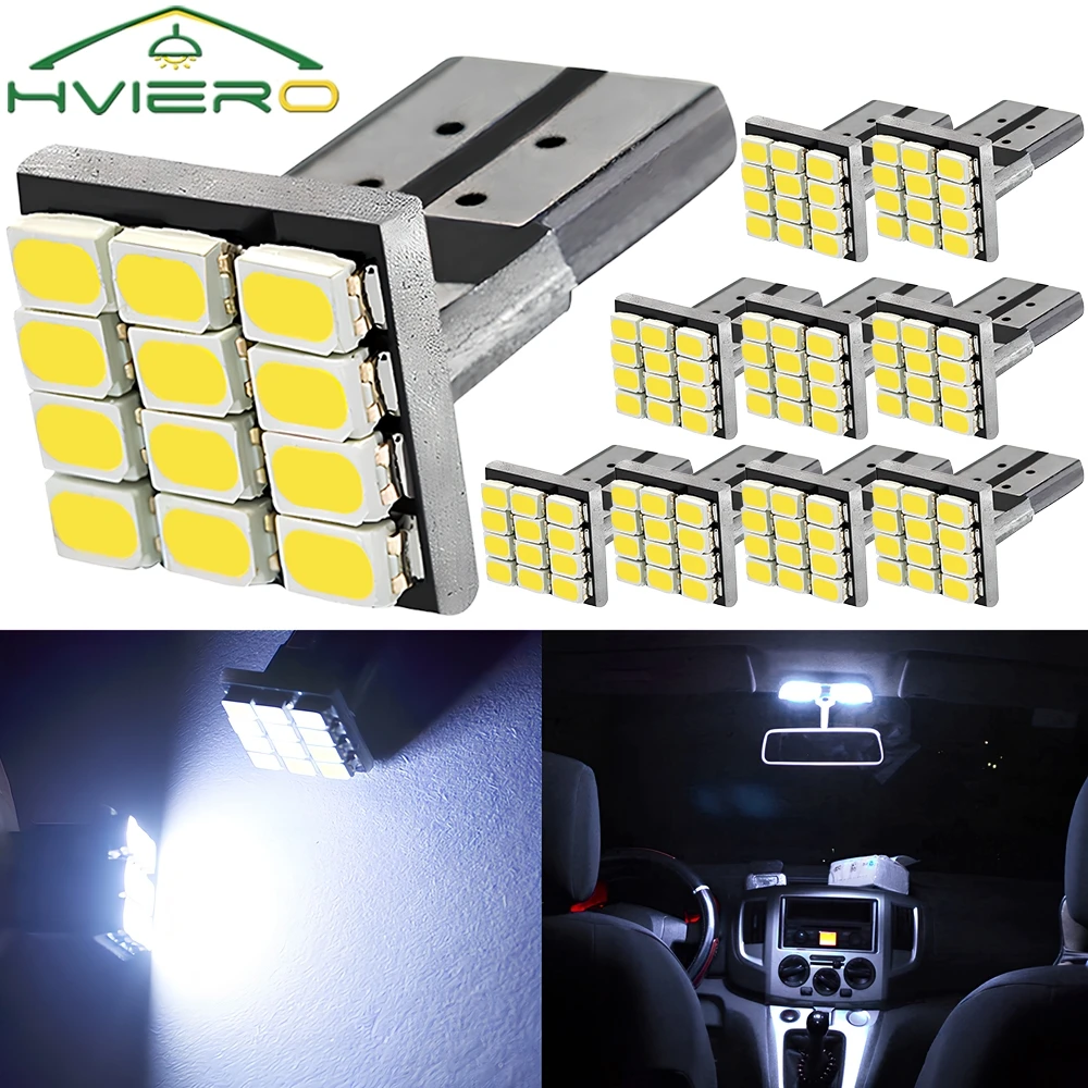 10 Uds T10 W5W 12SMD 1206 cuña de coche LED blanco DC 12V Canbus sin decodificador de errores luces externas lámpara de placa de matrícula Led de respaldo de esquina