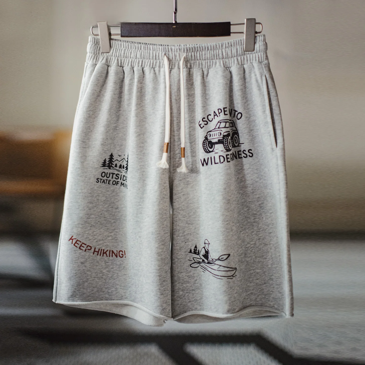 Pantalones Cortos de Verano para Hombre Maden, Estampado Retro, Holgados, Deportivos, Cintura Elástica, Casuales, Tejidos, Largos hasta la Rodilla, Estilo Americano
