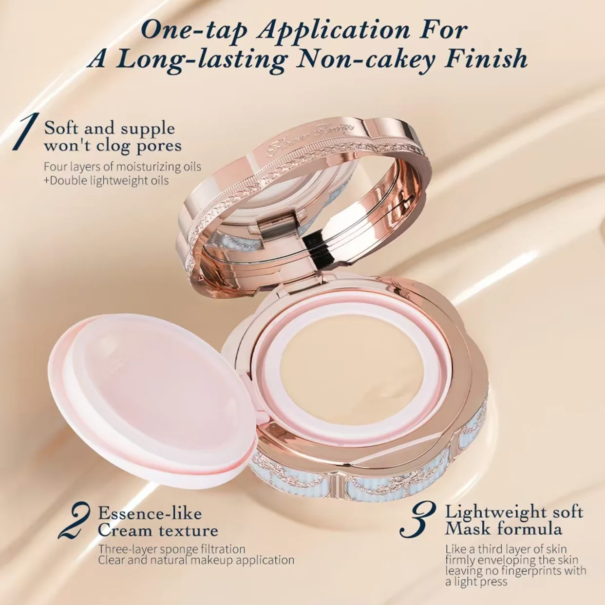 Flower Knows Base Cushion Bunny Garden Crema Hidratante Ligera Cobertura Perfecta Larga Duración Acabado Natural Piel Lisa Base Maquillaje Tendencia Soft Girl Regalo Belleza