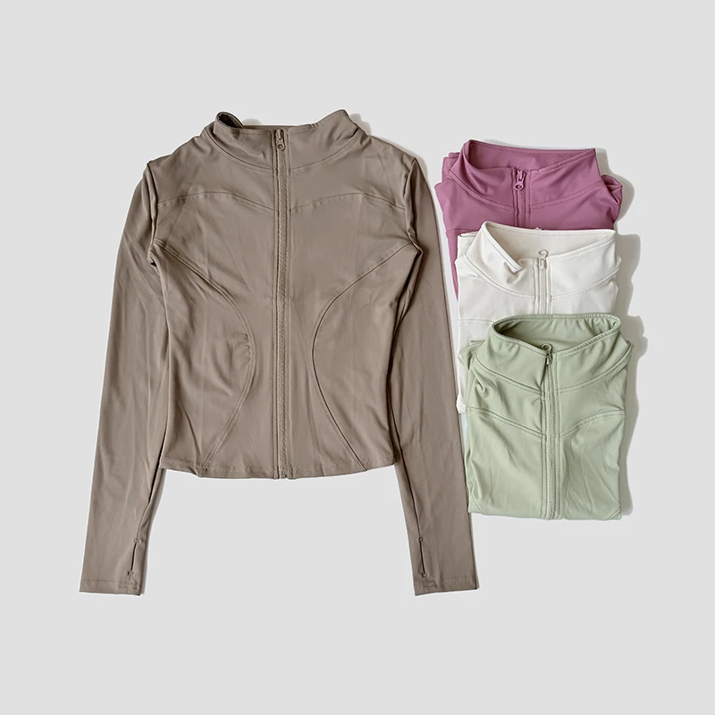 Chándal de Yoga para mujer, chaqueta deportiva de manga larga con cuello levantado, entrenamiento para correr, gimnasio, Fitness, traje a prueba de viento