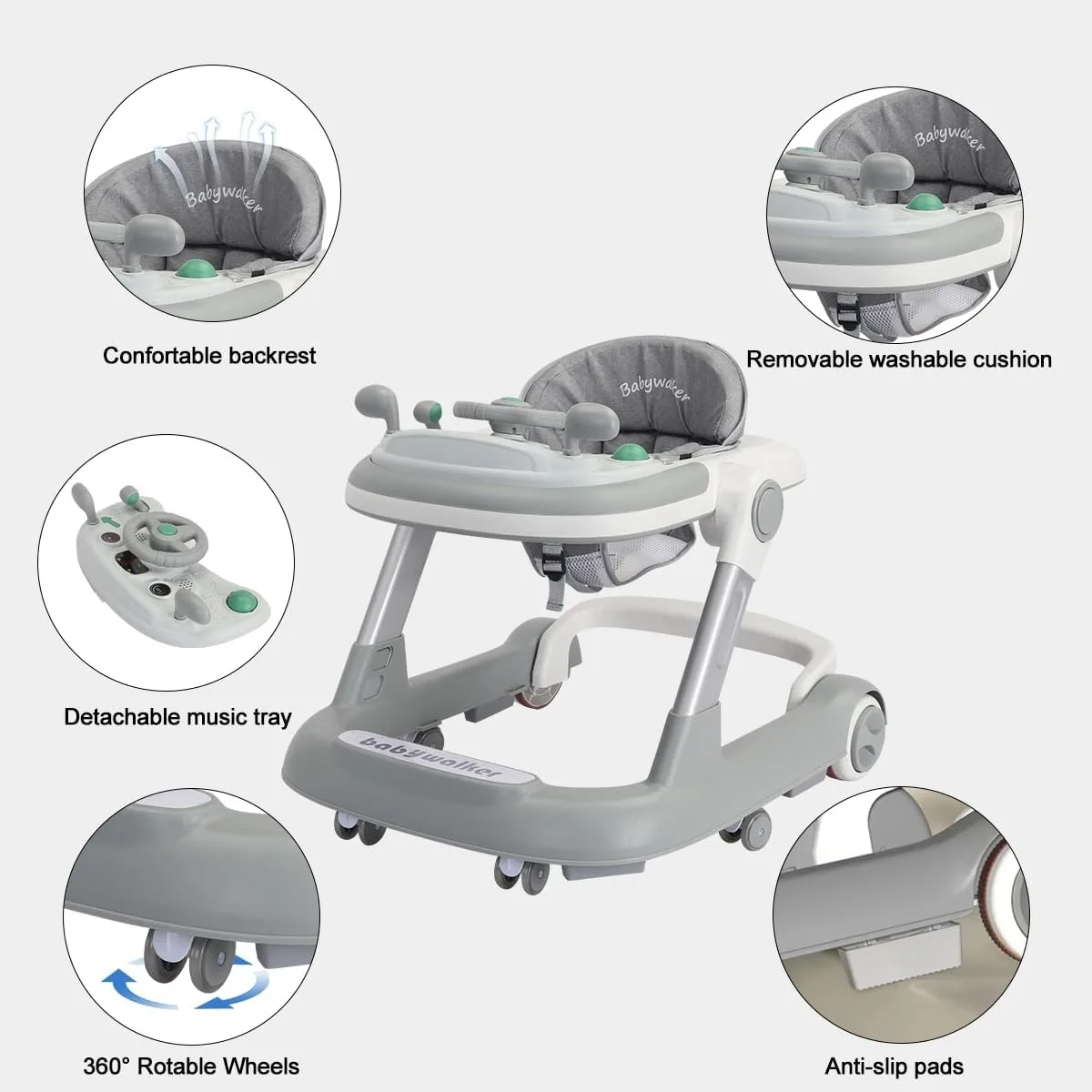 Andador 2 en 1 para Bebés, Andador con Bandeja de Alimentación Extraíble y Bandeja Musical (Sin Batería), Andador de Actividades