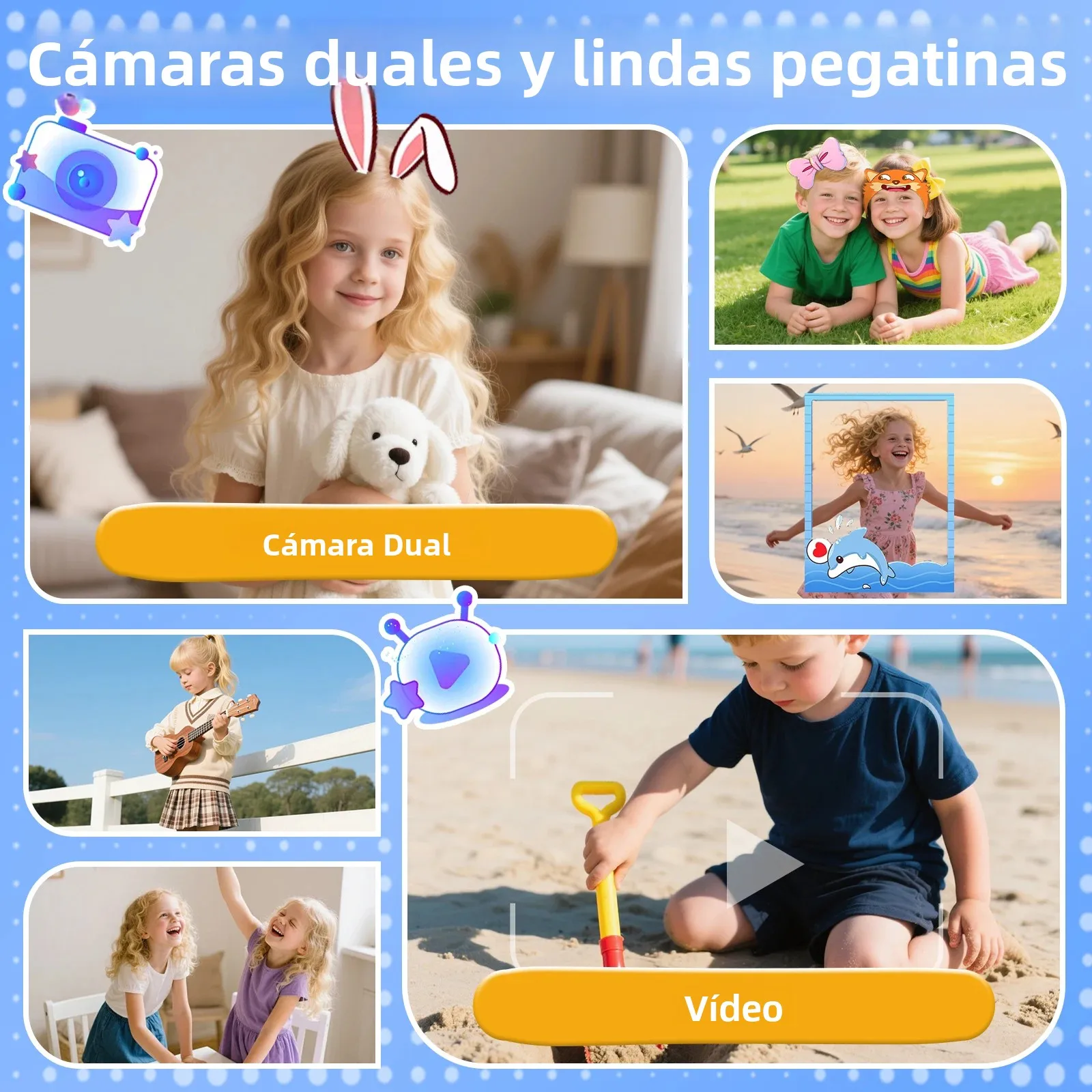 Juguete de Teléfono Inteligente para Niños con Doble Cámara, Juegos Educativos, Reproductor de Música, Modo Seguro, el Mejor Regalo de Cumpleaños, Cámara HD 1080P para Niños