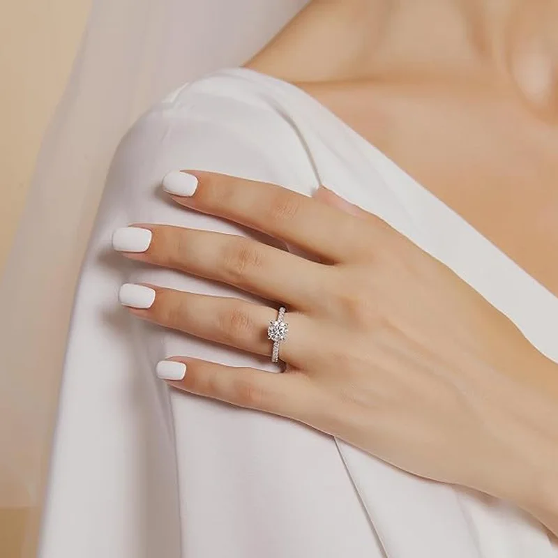 Anillo solitario de moissanita certificado Lnngy de 8mm y 2ct, anillos de compromiso rellenos de oro de 14K para mujer, regalo de joyería para fiesta de boda