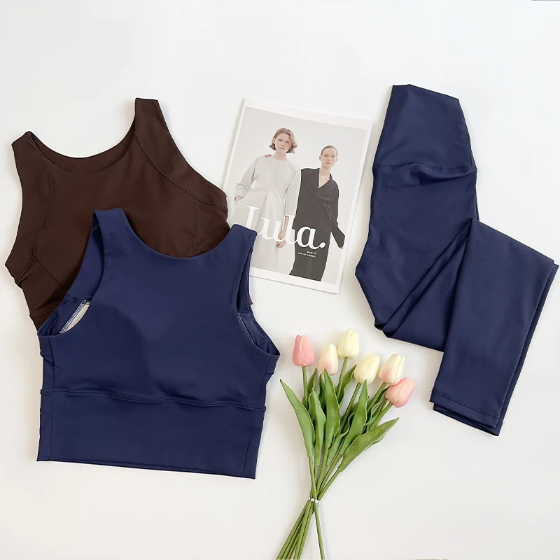 Ropa de Yoga de 2 piezas para mujer, conjunto de Yoga para gimnasio con tirantes cruzados en la espalda, Sujetador deportivo de realce, mallas de Yoga de cintura alta, ropa deportiva de entrenamiento