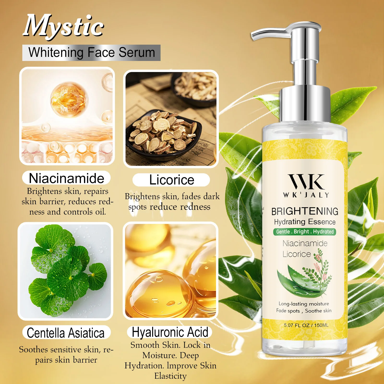 Set de Cuidado de la Piel Aclarante WK JALY, con Loción Corporal Blanqueadora con Aceite de Zanahoria, Esencia Iluminadora de Regaliz, Elimina la Hiperpigmentación