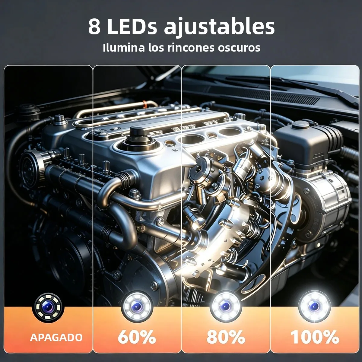 Cámara Endoscópica Industrial con Pantalla IPS de 4.3 Pulgadas, 8mm HD1080P, IP67 Impermeable, 8 Luces LED, Boroscopio de Inspección para Reparación de Tuberías y Automóviles