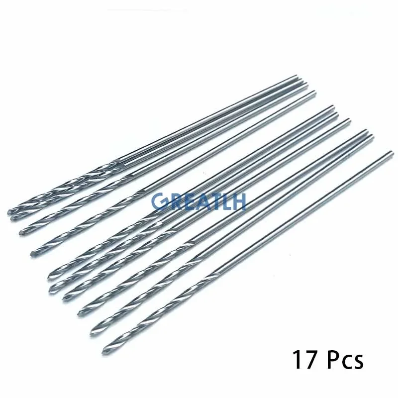 17 unids/set brocas de acero inoxidable herramienta de cirugía ortopédica 0,8mm-4,8mm brocas Autoclavables mascota veterinaria 115mm de largo