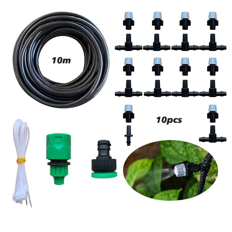 Nueva riego, 10 metros, 10 boquillas de aspersores, rociador de agua, sistema de boquillas de enfriamiento de niebla, sistema de rociador agrícola para jardín