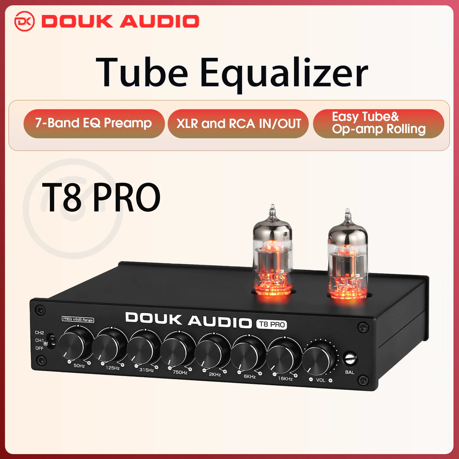 Douk Audio HiFi válvula tubo estéreo equilibrado XLR/RCA preamplificador EQ de 7 bandas ecualizador escritorio en casa amplificador de auriculares