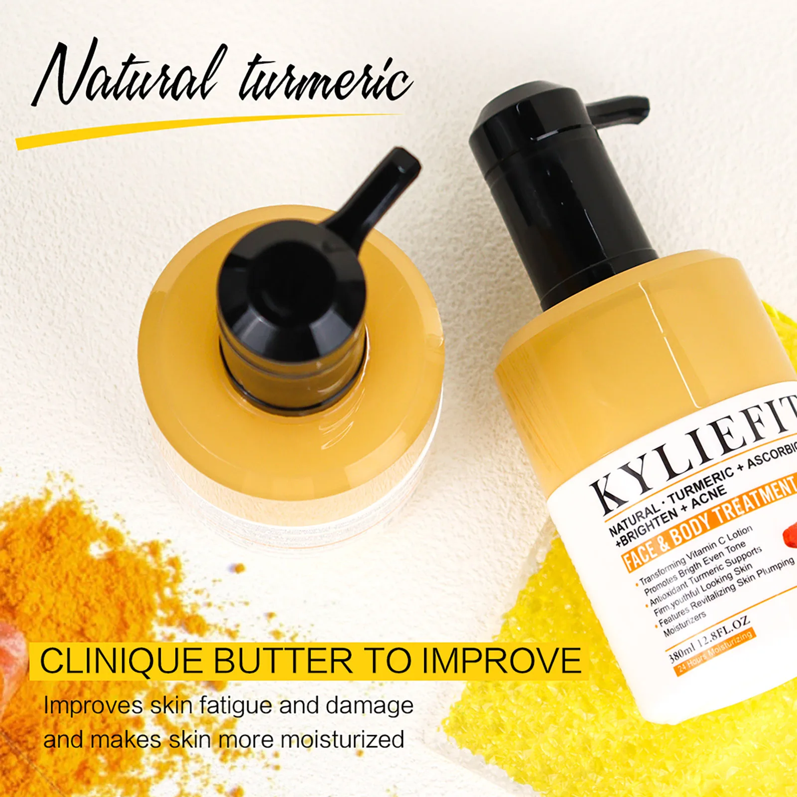 Loción blanqueadora natural de cúrcuma, antiacné, manchas oscuras y negras, hidratante, unifica el tono de la piel, para rostro y cuerpo.