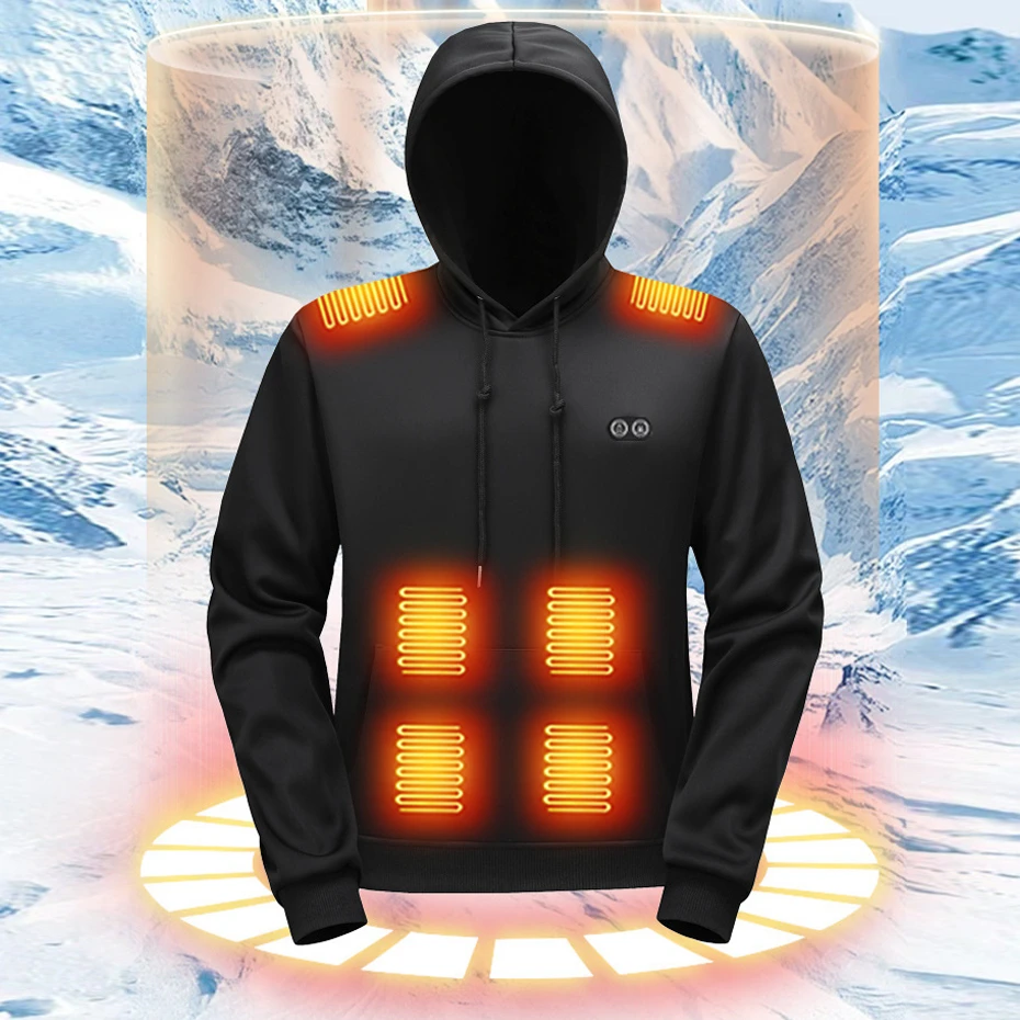 Sudadera con capucha con calefacción USB para hombre, Sudadera de punto con calefacción, 17 zonas, sudaderas con capucha con calefacción eléctrica, sudaderas con capucha cálidas para otoño e invierno para hombre