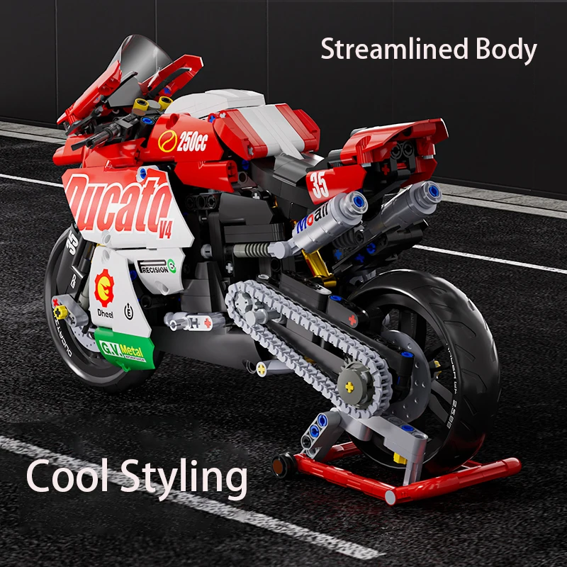 Famoso juego de bloques de construcción de motocicletas V4, kit de modelo de supermoto, carreras técnicas, juguetes técnicos ensamblados, regalos para niños y niñas