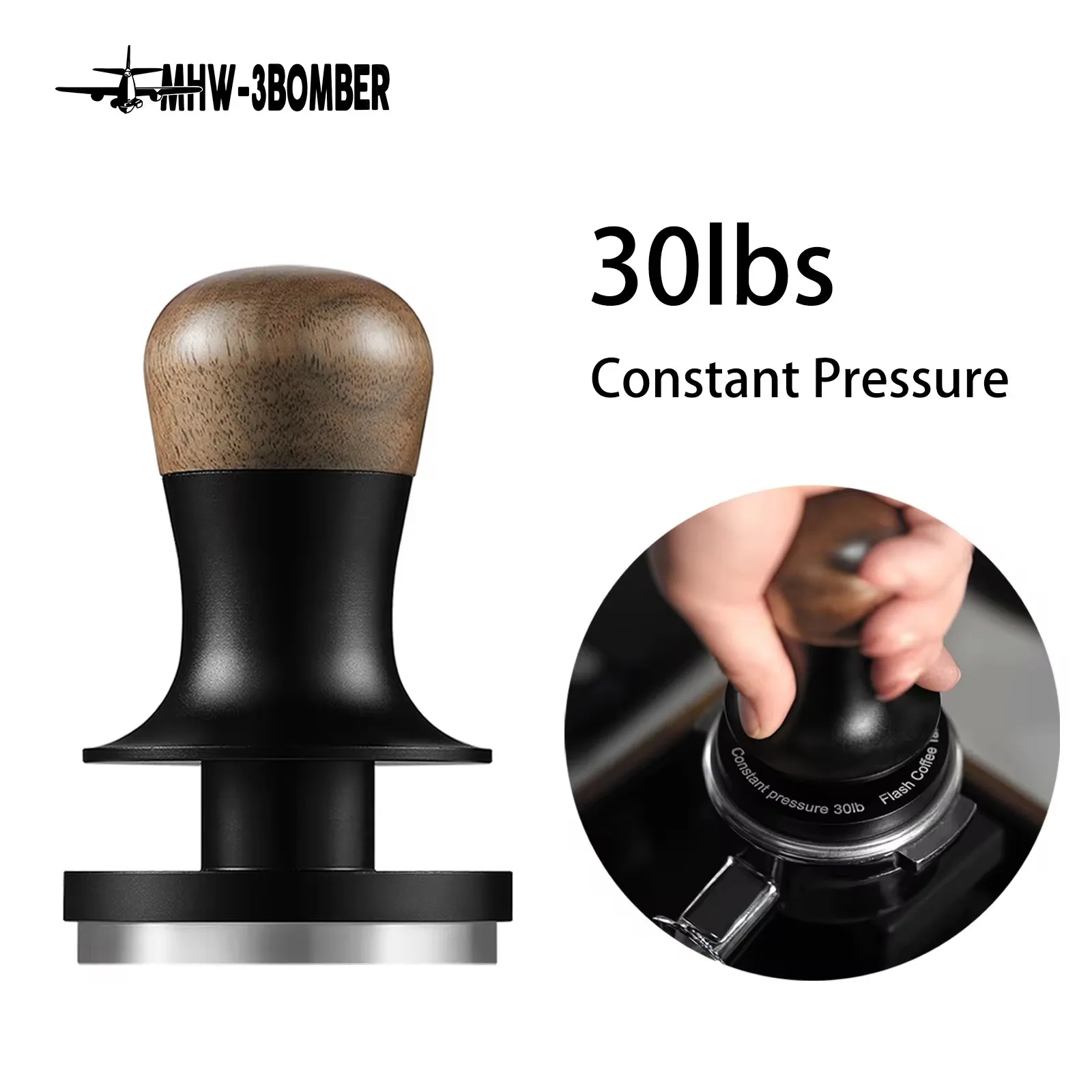 MHW-3BOMBER Tamper de café de presión constante de 30 lb 51 mm 53 mm 58 mm Tampers planos para café expreso con herramienta de b