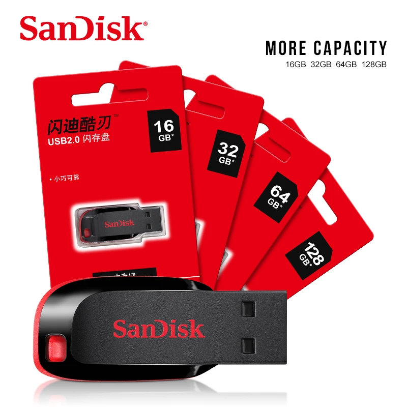 SanDisk CZ50 USB2.0 Pendrive 32GB 16GB 64GB unidad Flash USB Pen Drive U disco Mini unidad Flash Cruzer Blade 100% Original