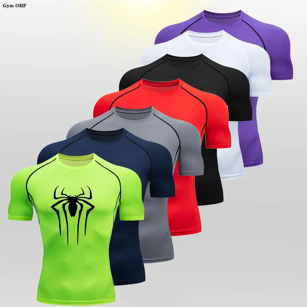 Camiseta de compresión de araña para hombre, camiseta deportiva para gimnasio, sudadera para correr, entrenamiento de Montañismo al aire libre