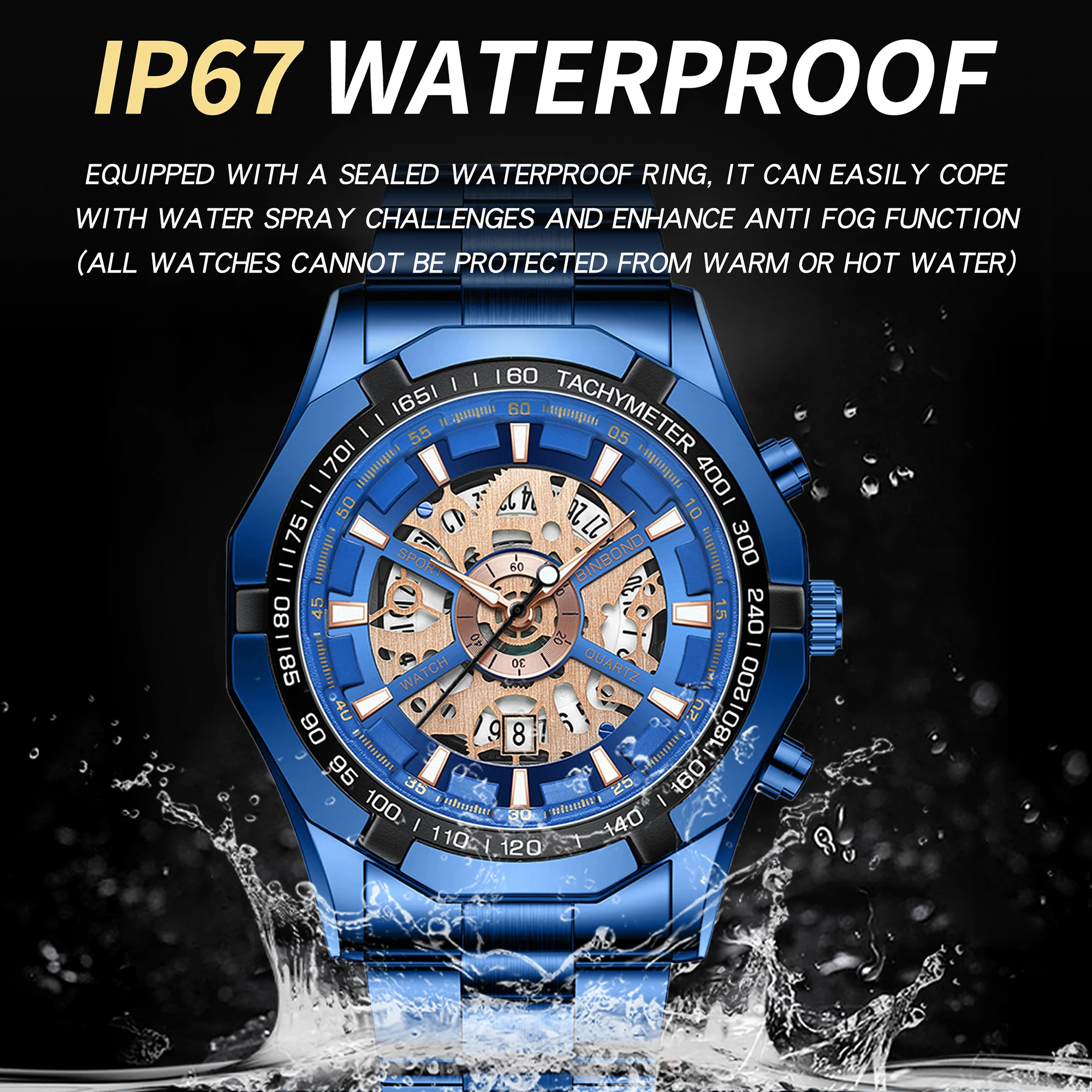 Reloj de Pulsera de Cuarzo BINBOND de Lujo con Diseño Hueco para Hombre, Luminoso, Resistente al Agua, Reloj Deportivo y de Negocios, Reloj para Hombre