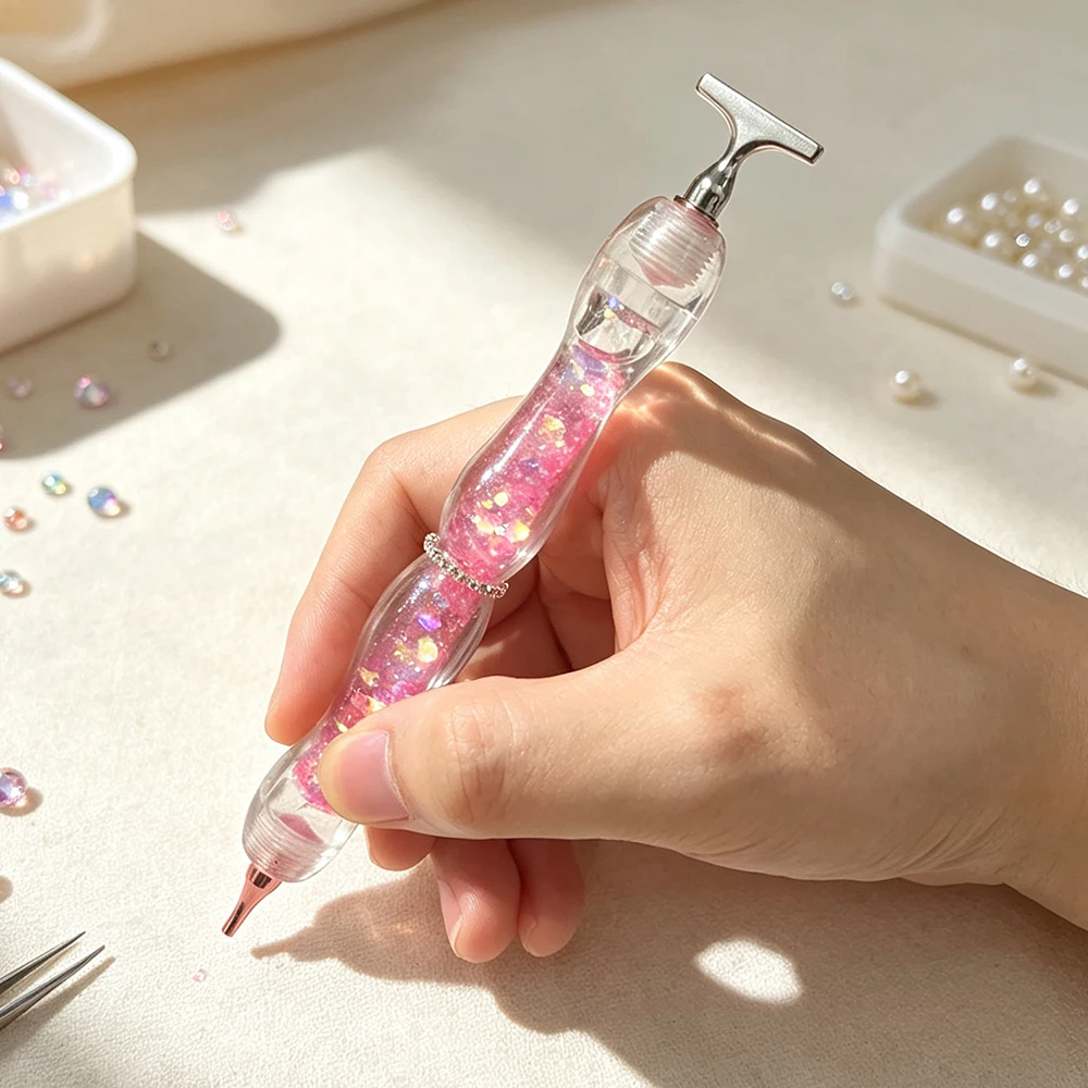HOMFUN Bolígrafo de pintura de diamante con arena movediza brillante y luminosa, herramienta de perforación de puntos para bordado a color, accesorios con puntas de rosca metálica