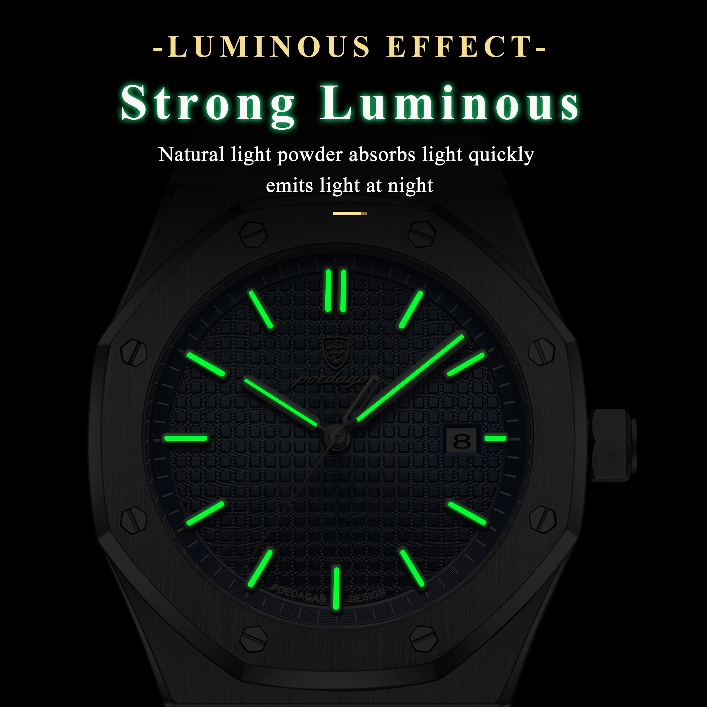 POEDAGAR, reloj Original de lujo para hombre, reloj de pulsera luminoso resistente al agua de acero inoxidable para hombre, relojes de cuarzo de negocios a la moda para hombre