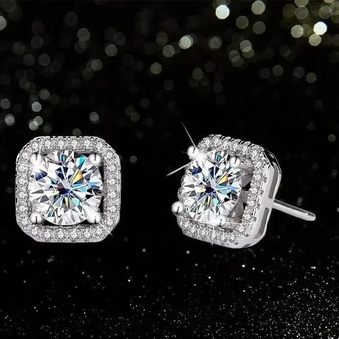 Pendientes de Diamantes, Pendientes de Moissanita, Pendientes Cuadrados, Joyería Elegante y Sencilla para Fiestas, Regalo para el Día de San Valentín