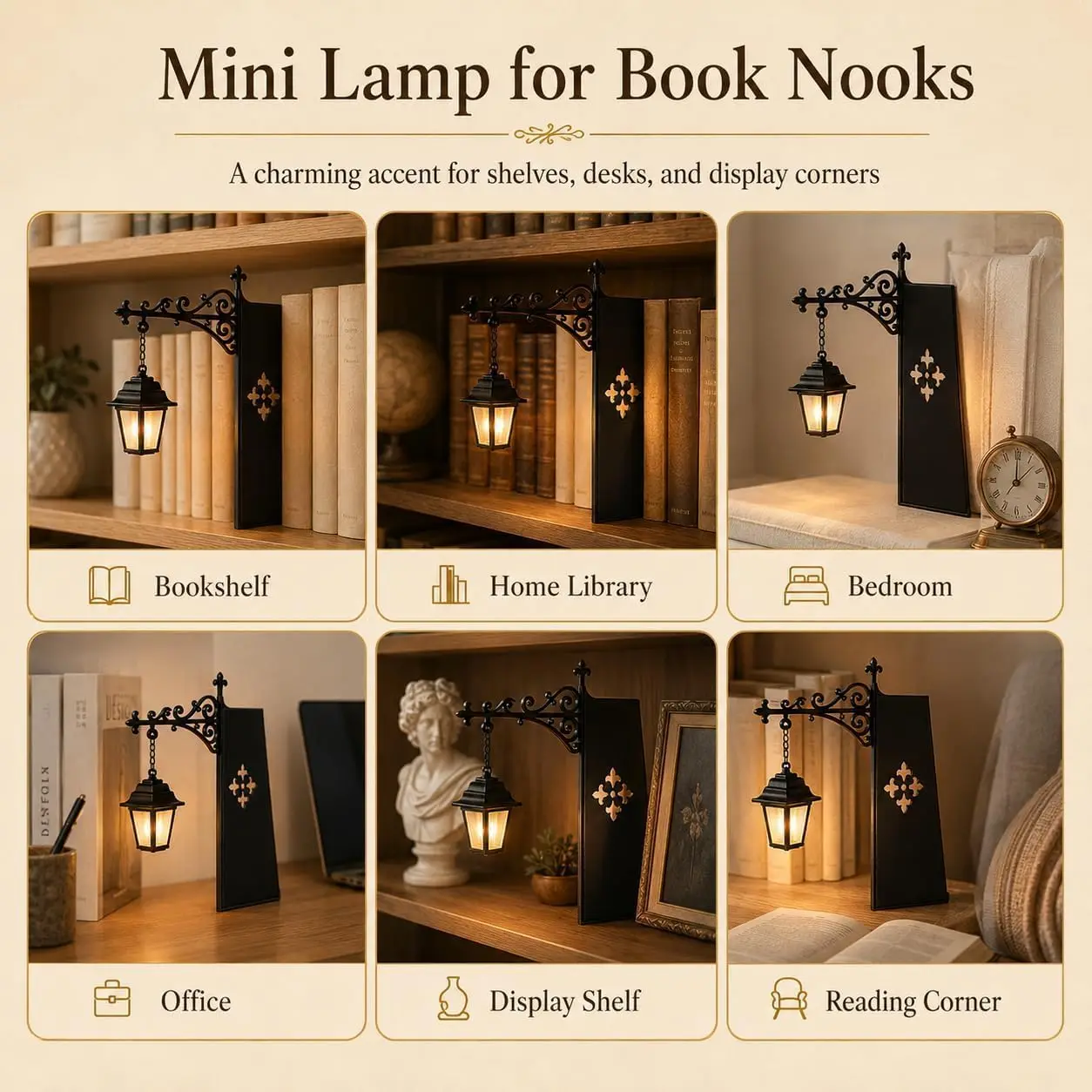 Lámpara LED Vintage con Forma de Farola para Rincón de Lectura, Decoración para Estantería, Luces de Hadas en Miniatura, para Hogar, Biblioteca, Sala de Lectura, Oficina, Regalo para Amantes de los Libros