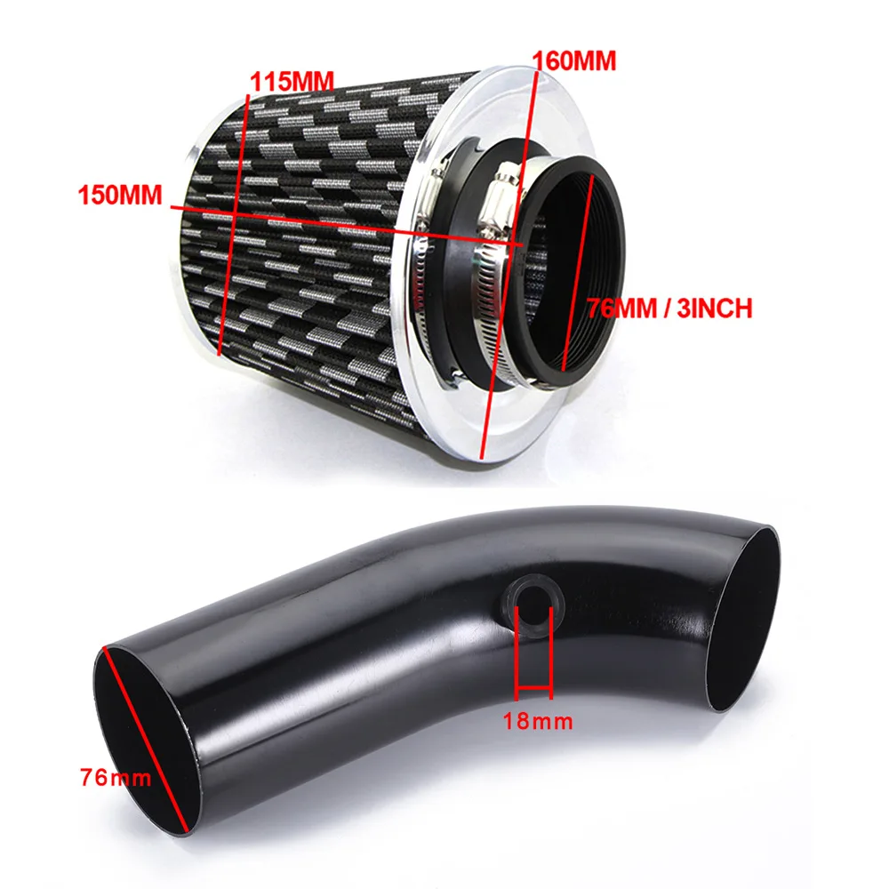 Filtro de aire con cabeza de seta de invierno reacondicionado para coche, 76mm, filtro de tubo de entrada, filtro de aire frío de alto flujo, Kit de tubería de aluminio