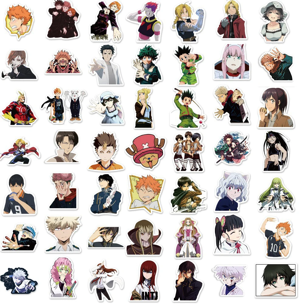 10/30/50/100 Uds mezcla de pegatinas de dibujos animados de Anime Naruto Jujutsu Kaisen pegatinas de ataque a los Titanes DIY portátil teléfono coche pegatina para chico juguete