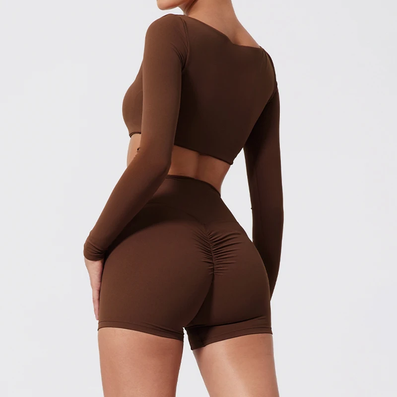 Conjunto deportivo de manga larga para mujer, ropa deportiva para correr al aire libre, ropa de yoga, top corto, conjunto deportivo para mujer