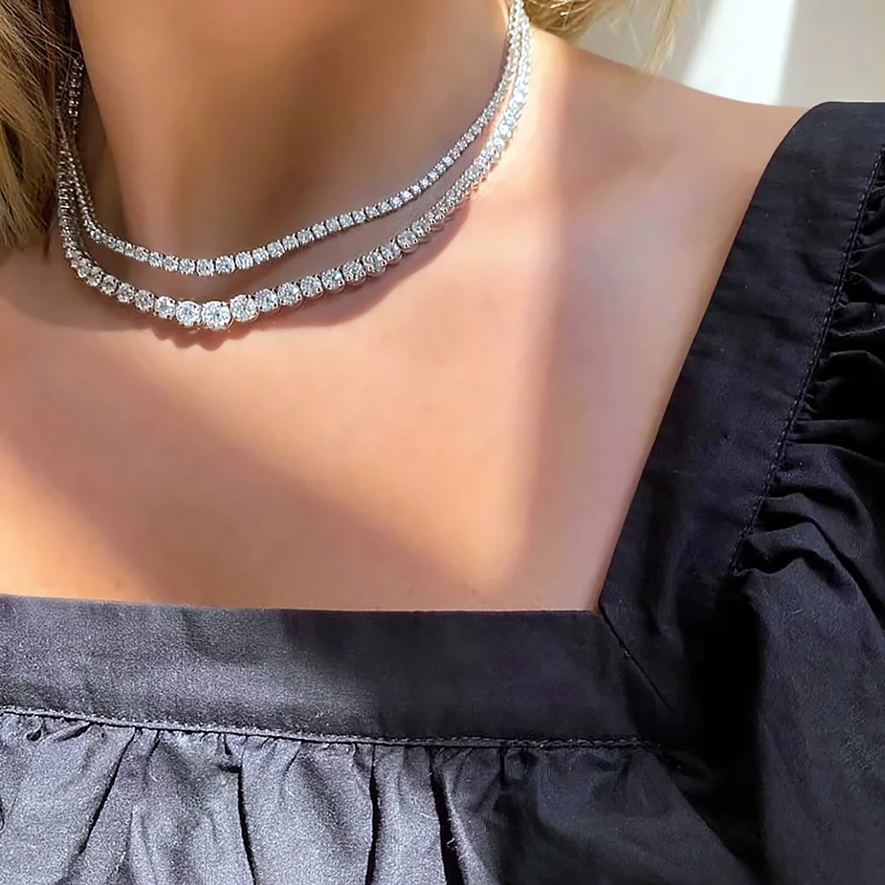 Collar de tenis de diamantes de moissanita con certificado, collar de Riviera de diamantes degradados de tamaño de 3-5mm, gargantilla de plata S925 para mujer