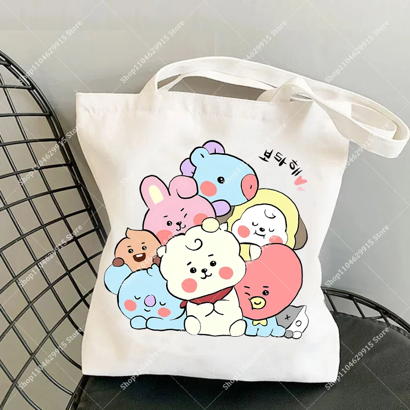 Bolsa de Lona BT21 COOKY TATA, Mochila Kawaii de Dibujos Animados para Uso Diario, Bolsa de Compras Ligera, Bolsos de Hombro Casuales Populares para Hombre y Mujer, Regalo