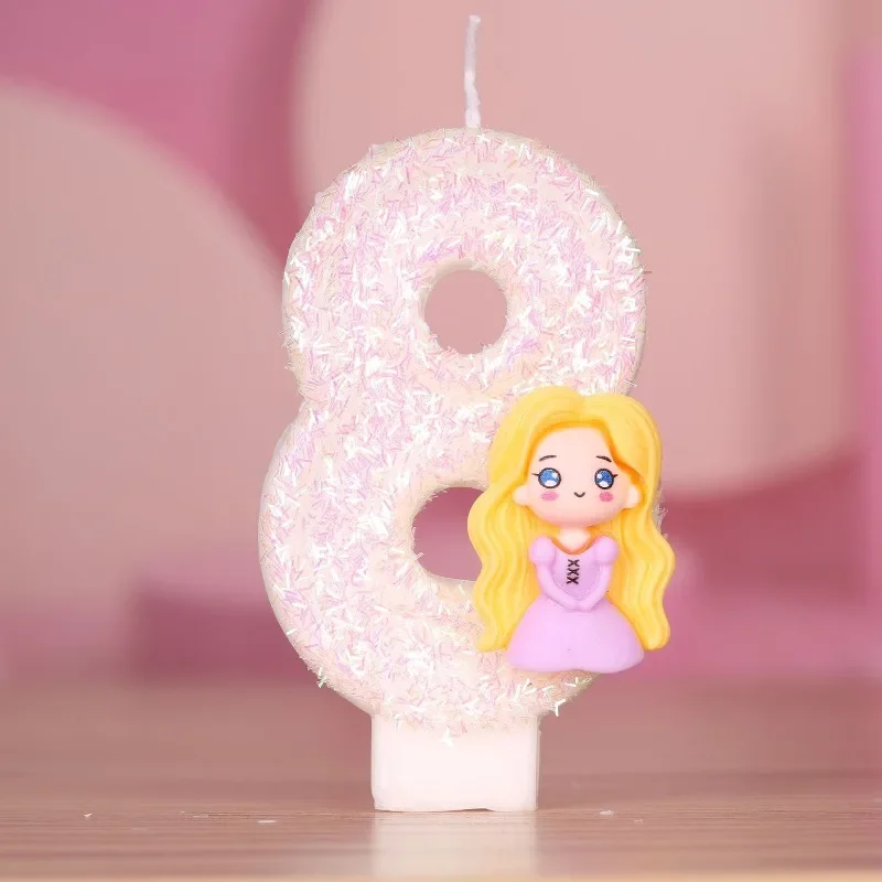 Vela Digital 3D con Números del 0 al 9, Princesa Rapunzel, Rosa, con Destellos, Mini Artículos de Fiesta para Juguetes, 7.5X4CM