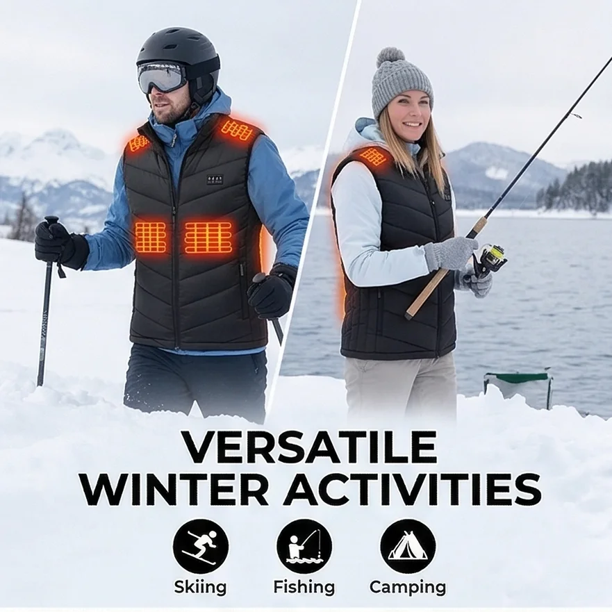Chaleco Térmico Inteligente de Invierno con Calentamiento Rápido, 25 Zonas de Calor, 3 Ajustes de Temperatura, Control de 4 Zonas, Puerto USB para Hombres, para Actividades al Aire Libre