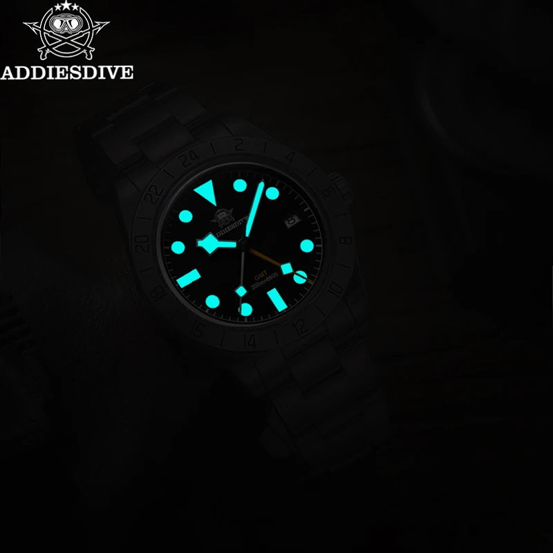 ADDIESDIVE marca superior 39mm relojes de cuarzo GMT 20Bar impermeable luminoso espejo de burbuja reloj deportivo de cristal para hombres reloj Masculino