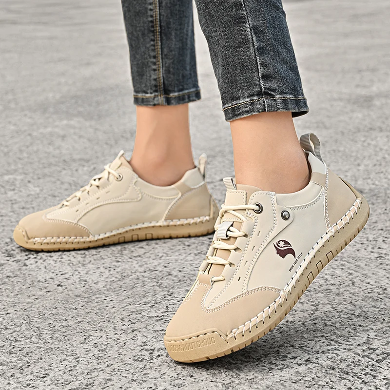 Zapatos informales de cuero hechos a mano para mujer, zapatos planos a la moda para mujer, zapatos antideslizantes para exteriores, zapatillas Retro de estilo británico