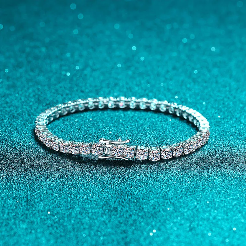 100% plata de ley S925, pulsera de tenis de moissanita auténtica de 2-6mm para mujer, joyería de boda, regalo exquisito de Navidad