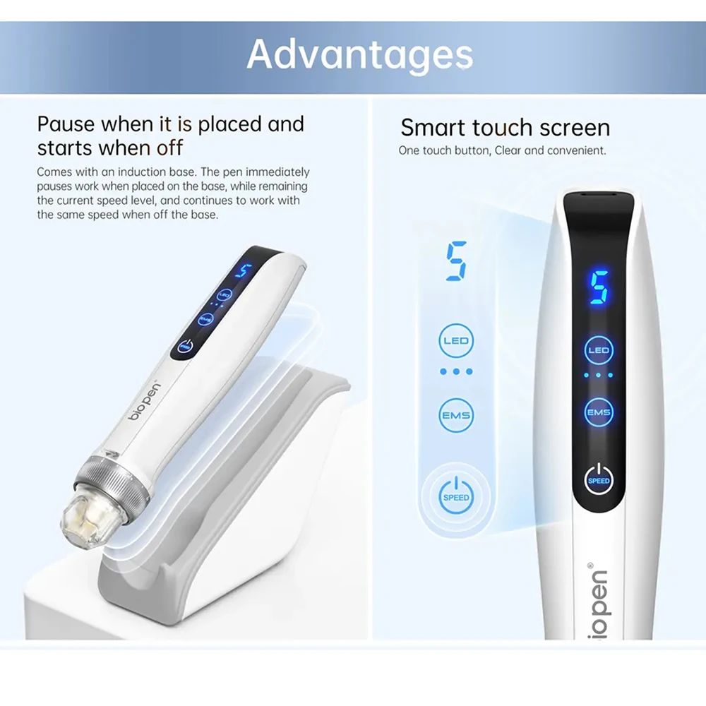 Mejor Lápiz de Microneedling Bio Pen Q2 EMS Derma Pen con 2 agujas automáticas para suero de regalo - Equipo de belleza con terapia de luz LED
