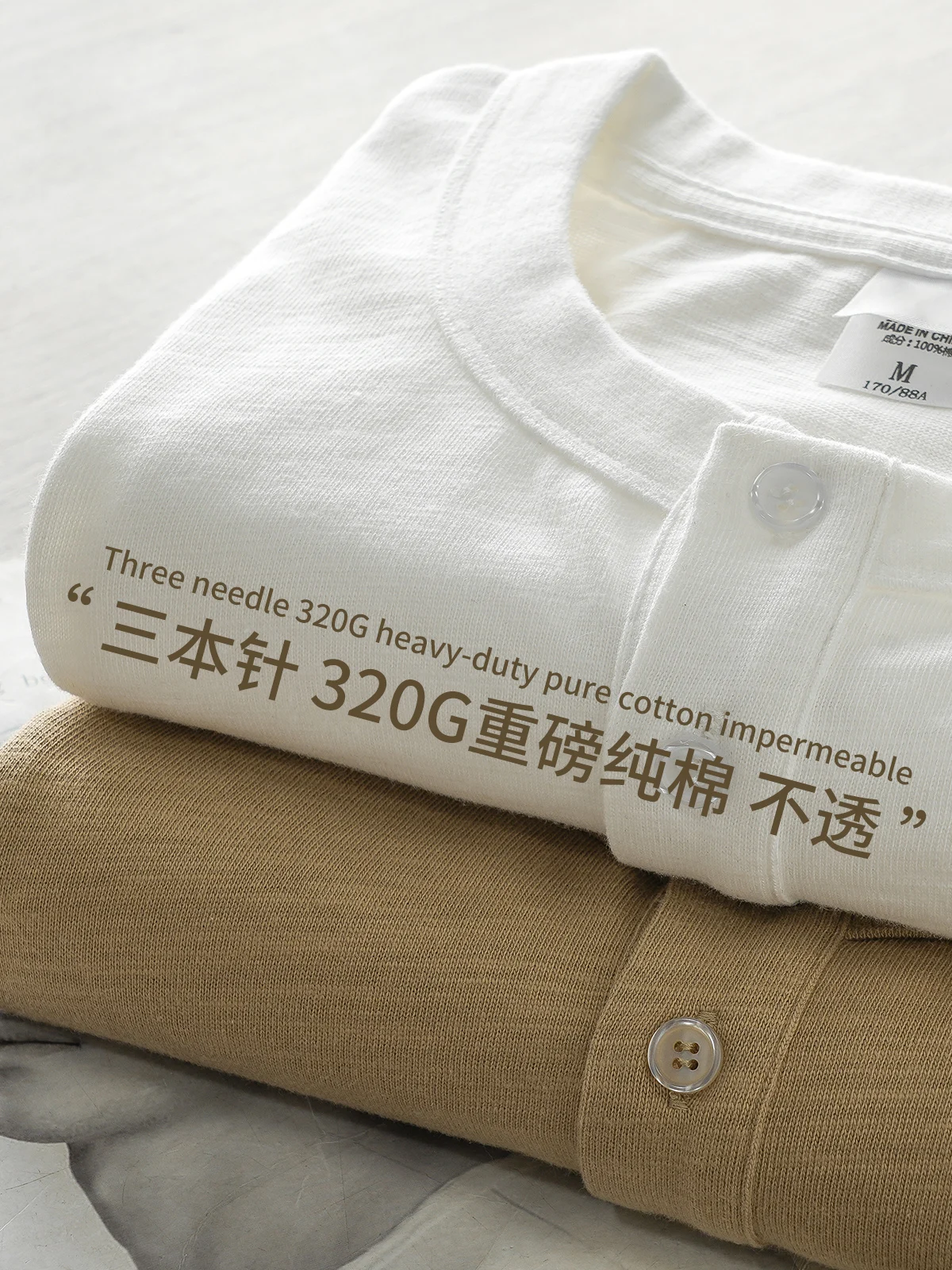 Dukeen 320G peso pesado 100% algodón Henley cuello camiseta para hombres de manga larga primavera otoño Casual Tops camisetas interiores de Color sólido
