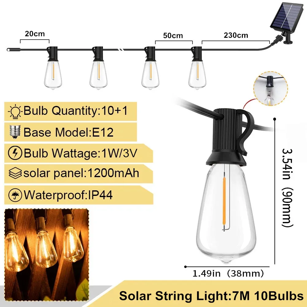 Guirnaldas de luces alimentadas por energía Solar LED ST38 para exteriores, USB y carga Dual Solar, luces de cadena para porche, jardín, Camping