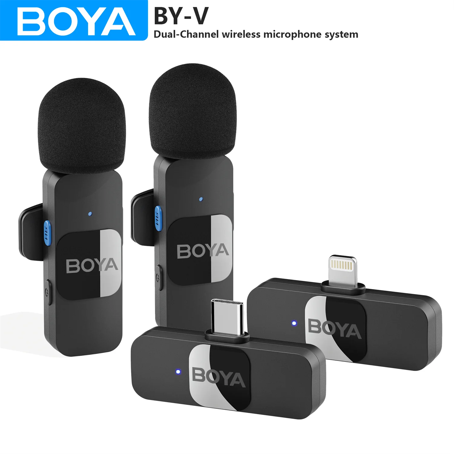 BOYA-Micrófono de solapa Lavalier inalámbrico BY-V, para iPhone, Android, teléfono móvil, PC, ordenador portátil, Youtube, grabación en Streaming, Vlog