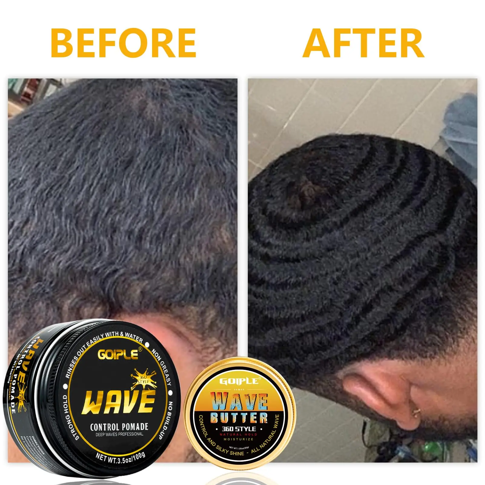 Kit de Ondas GOIPLE para Hombre con Pomada para Control de Ondas, Mantequilla para Ondas y Cepillo para Ondas Curvas, Set Completo para Peinar Ondas 360