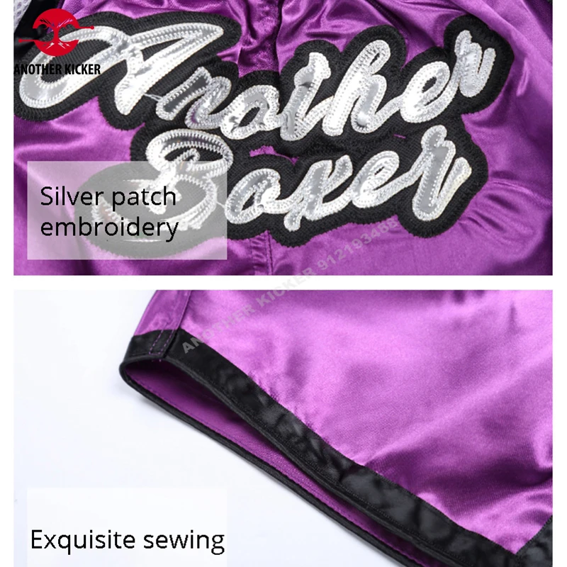 Pantalones cortos Muay Thai, pantalones cortos de boxeo transpirables para hombres, mujeres y niños, pantalones de lucha de corte lateral, pantalones de Kickboxing, ropa de entrenamiento de artes marciales de satén