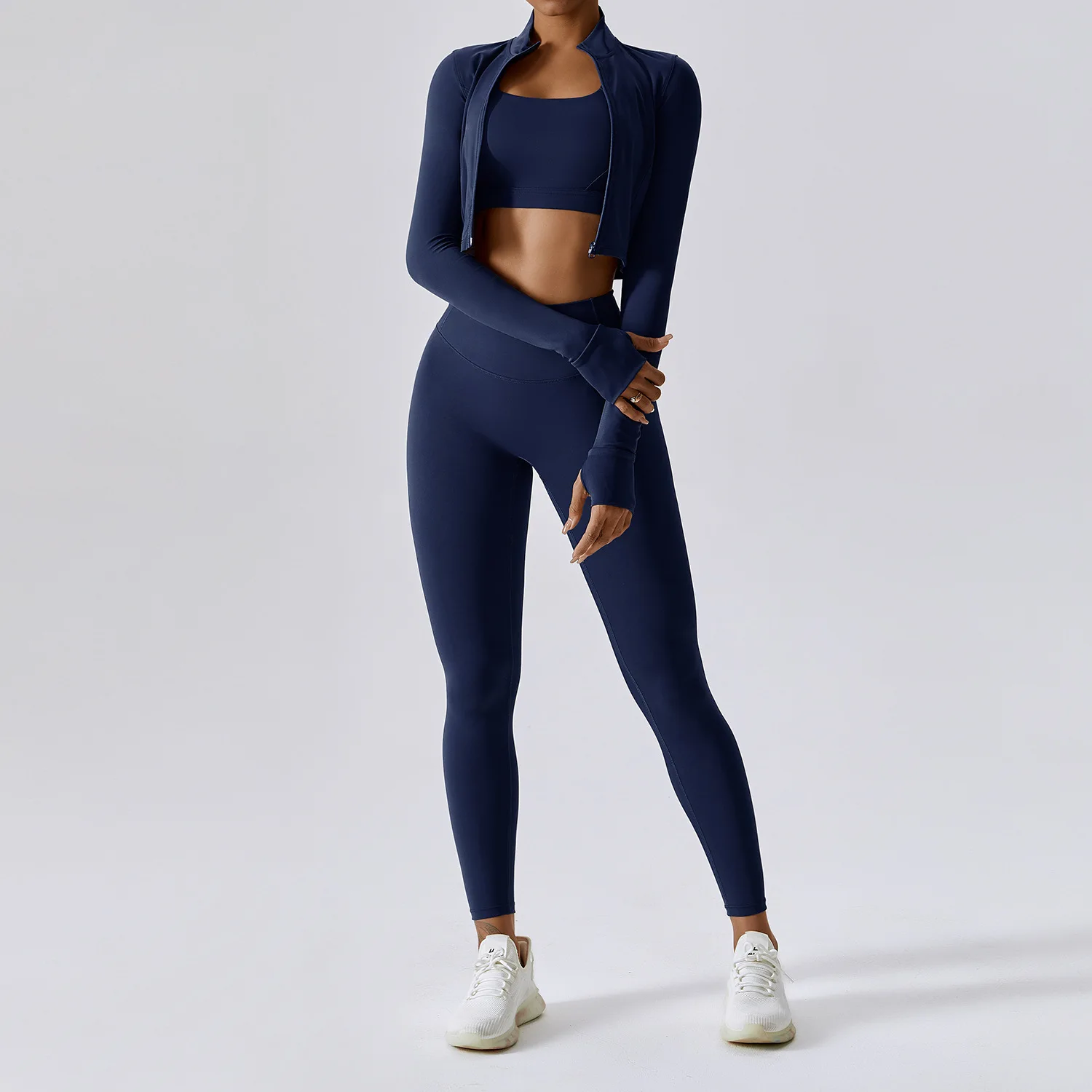 Chándal de mujer, traje de Yoga de 3 uds, conjunto deportivo para mujer, conjunto de gimnasio de secado rápido, entrenamiento para correr, camisa deportiva de manga larga, ropa de Yoga ﻿