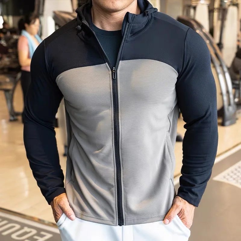 Otoño Invierno chaqueta con capucha para correr hombres deporte chaqueta ajustada fitness gimnasio al aire libre abrigo impermeable de secado rápido ciclismo ropa deportiva masculina