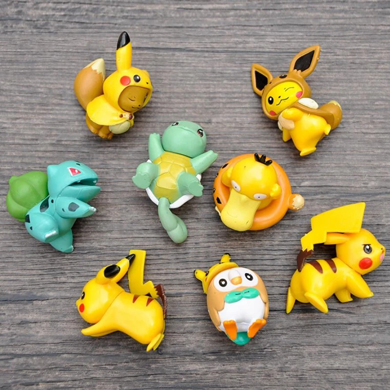 8 Uds Pokemon Mini figuras de juguete Pikachu Psyduck Squirtle Bulbasaur miniatura pastel suculentas adornos figura accesorios